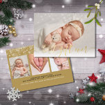 Carte De Vœux En Aluminium Meilleur cadeau Ever 4 Photo Noël Bébé Naissance O<br><div class="desc">Une élégante carte de faire-part de naissance de vacances de 4 photos avec votre photo préférée,  le nom du bébé,  et les statistiques de naissance,  et votre message de vacances dans la typographie moderne classique sur un script chic message. Conçu par Thisisnotme©</div>