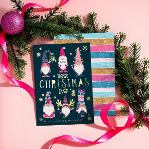 Carte De Vœux En Aluminium Meilleur réveillon de Noël ! Gnomes drôles et lumi