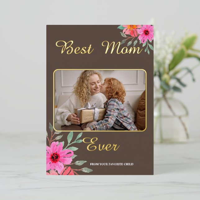 Carte De Vœux En Aluminium Meilleure maman jamais photo Fusion (Debout devant)