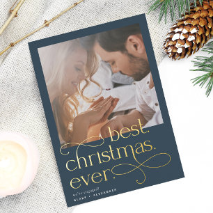 Carte De Vœux En Aluminium Meilleure photo de Noël jamais Fiançailles