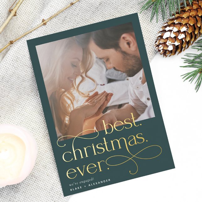 Carte De Vœux En Aluminium Meilleure photo de Noël jamais Fiançailles (Créateur téléchargé)