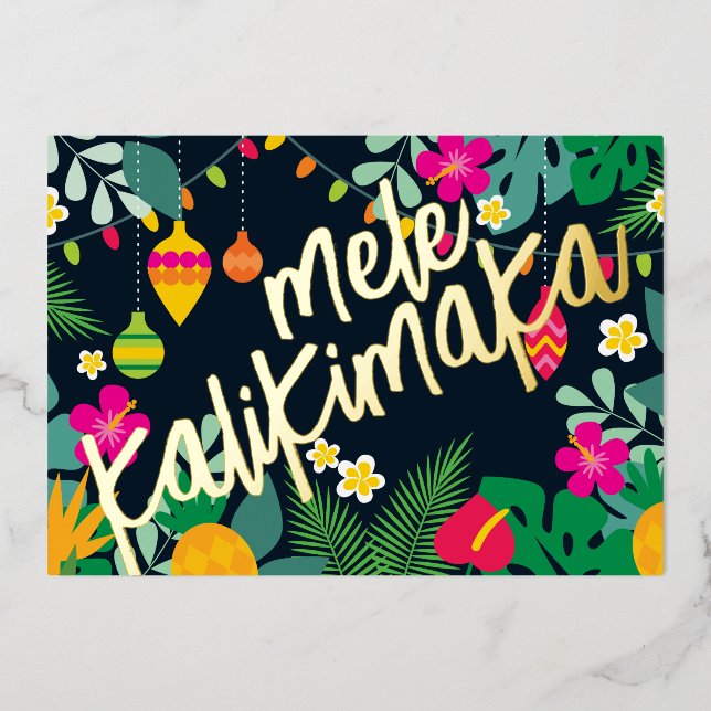 Carte De Vœux En Aluminium Mele Kalikimaka Fleurs tropicales Hawaïennes (Recto)