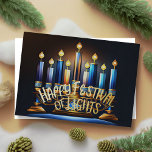 Carte De Vœux En Aluminium Menorah Festival des Lumières Bleu Dessin Abstrait<br><div class="desc">Dessin de Menorah Festival of Lights Gold Blue</div>