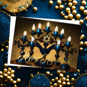 Carte De Vœux En Aluminium Menorah Vintage traditionnelle Joyeux Hanoukka