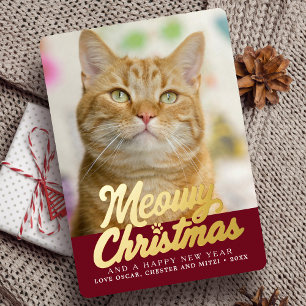 Carte De Vœux En Aluminium Meowy Christmas Cute Cat Photo Noël