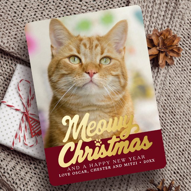 Carte De Vœux En Aluminium Meowy Christmas Cute Cat Photo Noël (Créateur téléchargé)