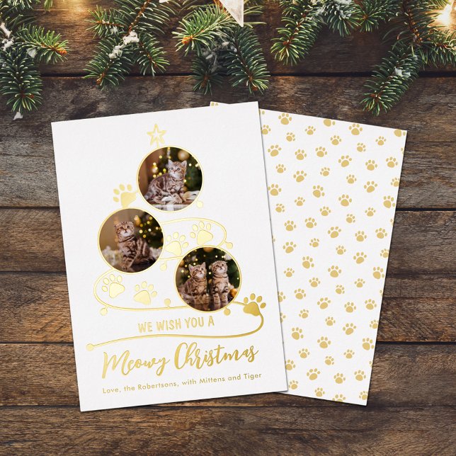 Carte De Vœux En Aluminium Meowy Christmas Tree Chat 3 Photos Animaux (Créateur téléchargé)