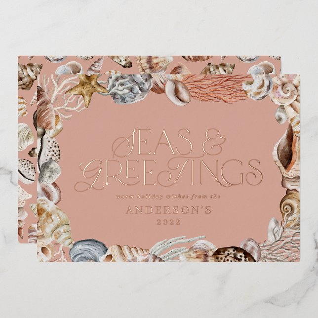 Carte De Vœux En Aluminium Mer de Noël et salutations de Noël tropicale moder (Recto/Verso)