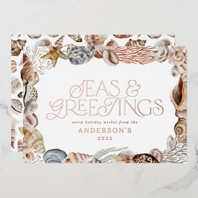 Carte De Vœux En Aluminium Mer de Noël et salutations de Noël tropicale moder (Recto/Verso)