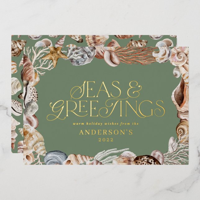 Carte De Vœux En Aluminium Mer de Noël et salutations de Noël tropicale moder (Recto/Verso)