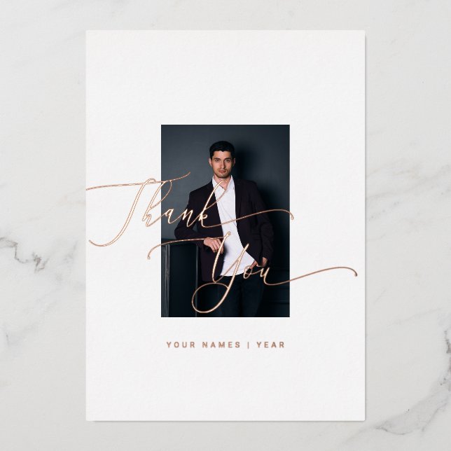 Carte De Vœux En Aluminium Merci Gradué Élégante Calligraphie (Recto)