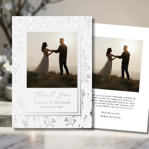 Carte De Vœux En Aluminium Merci Mariage floral 2 Photo Silver Blanc
