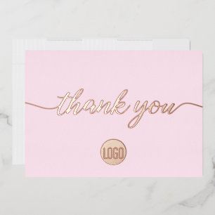 Carte De Vœux En Aluminium Merci rose Script personnalisé Logo Rose or