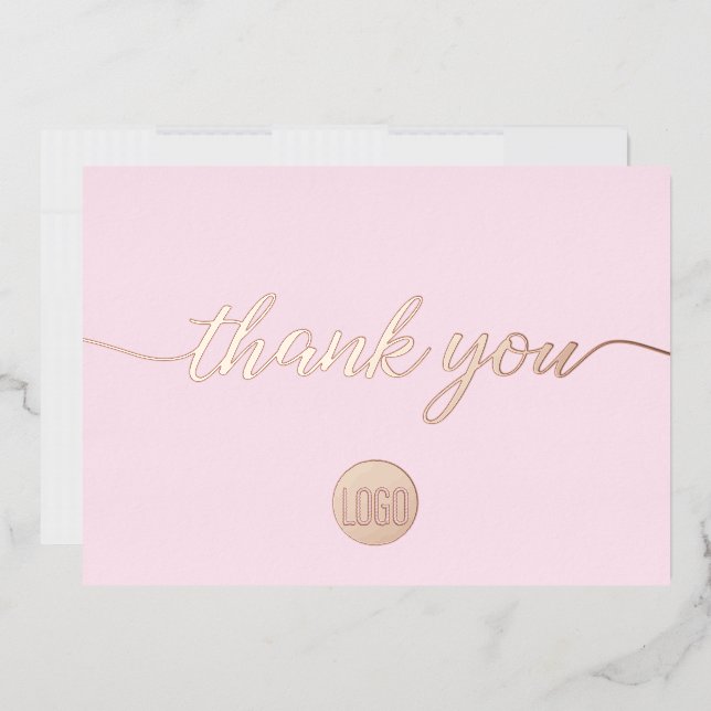 Carte De Vœux En Aluminium Merci rose Script personnalisé Logo Rose or (Enveloppe)