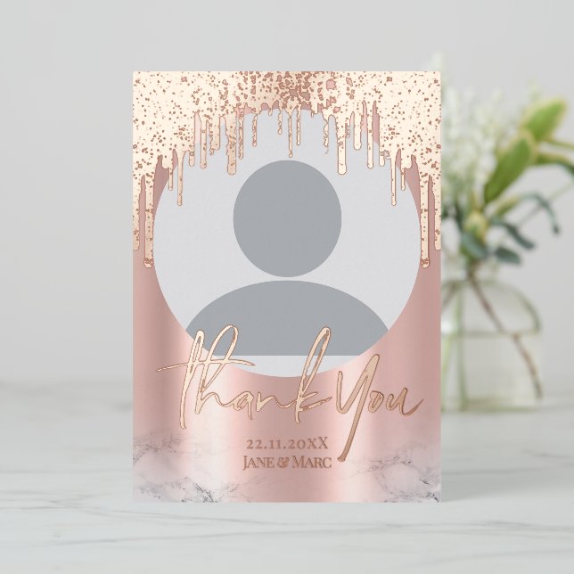 Carte De Vœux En Aluminium Merci Rosegold Parties scintillant Drives Photo Fo (Debout devant)