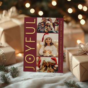 Carte De Vœux En Aluminium Merlot Rouge Or Trois Photos Joyeux