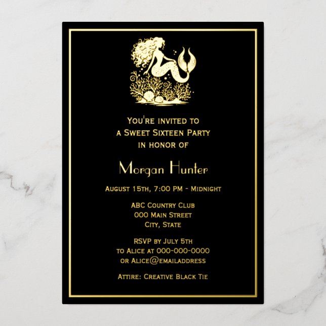 Carte De Vœux En Aluminium Mermaid Flowing Hair Sea Life Sweet Sixteen (Recto)