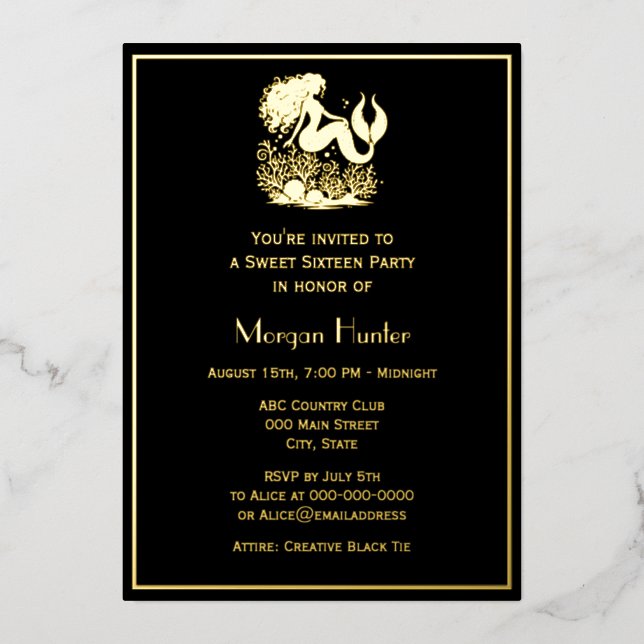 Carte De Vœux En Aluminium Mermaid Flowing Hair Sea Life Sweet Sixteen (Recto)