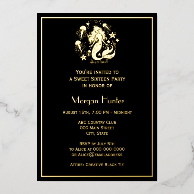 Carte De Vœux En Aluminium Mermaid Flowing Hair Sea Life Sweet Sixteen (Recto)