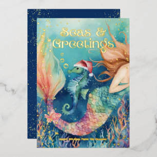 Carte De Vœux En Aluminium 🧜 ♀️ Mermaid & Seahorse Beach Noël