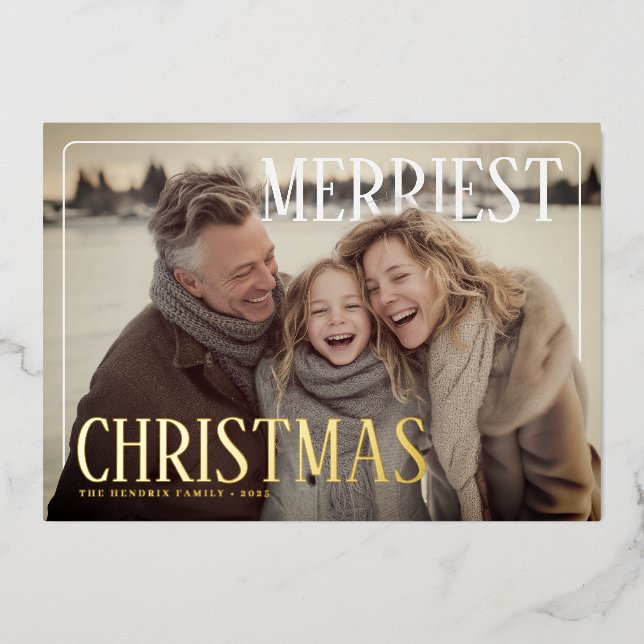 Carte De Vœux En Aluminium Merriest Modern Christmas Photo (Recto)