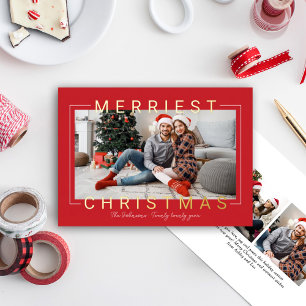 Carte De Vœux En Aluminium Merriest Modern Gold Texte Rouge Photo