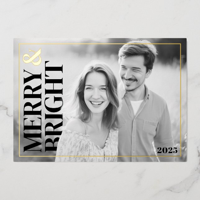 Carte De Vœux En Aluminium Merry and Bright Modern Foil Holiday Photo Card (Recto)
