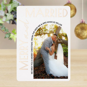 Carte De Vœux En Aluminium Merry And Married Moderne Photo Rose Gold Blanc