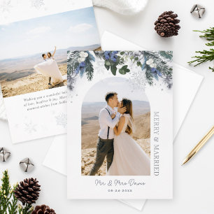 Carte De Vœux En Aluminium Merry and Married Silver Blue Green Winter Floral