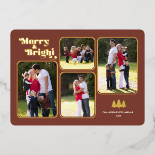 Carte De Vœux En Aluminium Merry & Bright Retro Photo Christmas Gold