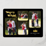 Carte De Vœux En Aluminium Merry & Bright Retro Photo Christmas Gold<br><div class="desc">Cette carte de Noël rétro présente le texte "Merry & Bright" qui apparaît dans une véritable feuille d'or amusante sur un arrière - plan noir. Le design offre 4 cadres photo pour vos photos préférées. Photographie © Storytree Studios,  Stanford,  CA Photography © Storytree Studios,  Stanford,  CA</div>