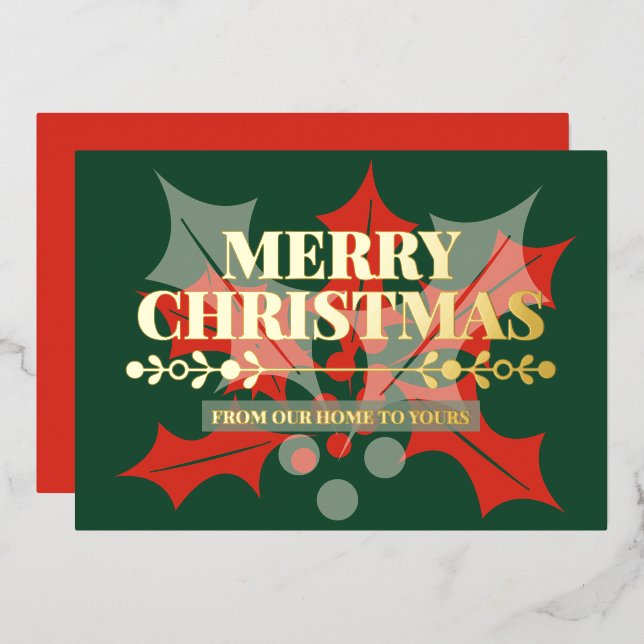 Carte De Vœux En Aluminium Merry Christmas Holly Berry Gold Foil Holiday Card (Recto/Verso)