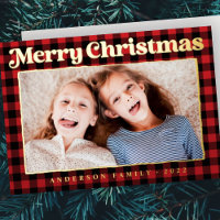 Merry Christmas Modern Plaid Pattern Family Photo