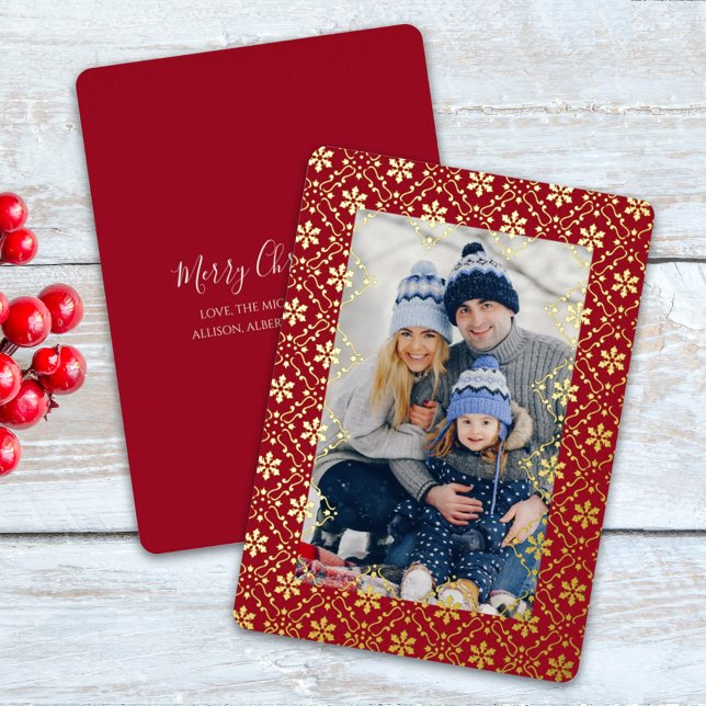 Carte De Vœux En Aluminium Merry Christmas Snowflake Elegant Red 1 Photo (Créateur téléchargé)