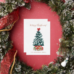 Carte De Vœux En Aluminium Merry Christmas Snowy Tree Rose Gold