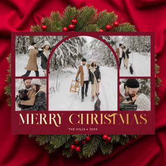 Carte De Vœux En Aluminium Merry Christmas Vintage Arch Photo Collage Red