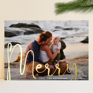 Carte De Vœux En Aluminium Merry Gold Photo plein cadre Noël Moderne