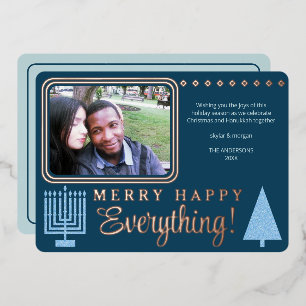 Carte De Vœux En Aluminium Merry Happy Everything Photo Marine Rose Gold Foil