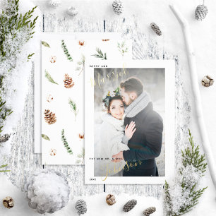 Carte De Vœux En Aluminium Merry & Marié Coton Winter Wedding Photo