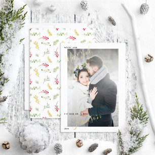 Carte De Vœux En Aluminium Merry & Marié Gold Winter Wedding Photo