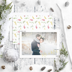 Carte De Vœux En Aluminium Merry & Marié Gold Winter Wedding Photo
