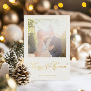 Carte De Vœux En Aluminium Merry & Mariés Élégante Calligraphie Photo