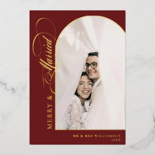 Carte De Vœux En Aluminium Merry & Married Écriture Élégante Photo à l'Arche