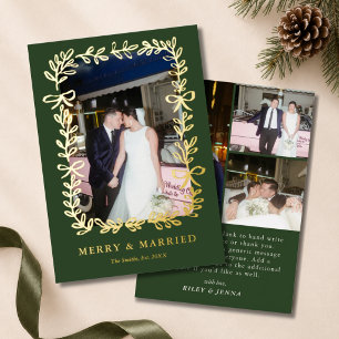 Carte De Vœux En Aluminium Merry & Married Vert Élégants Rubans 4 Photo Maria