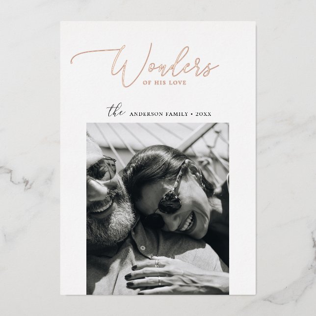 Carte De Vœux En Aluminium Merveilles de son amour | Élégante photo de Noël O (Recto)