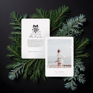 Carte De Vœux En Aluminium Message vidéo de famille de code QR minimal modern