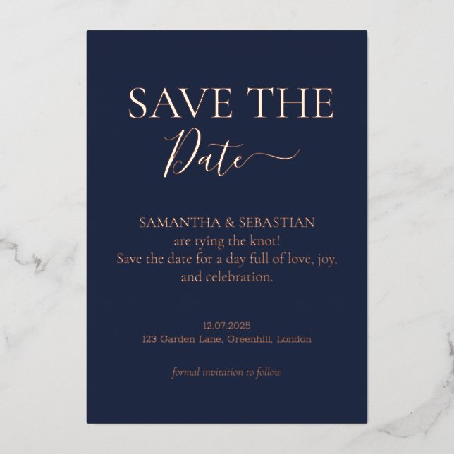 Carte De Vœux En Aluminium Midnight Blue Real Foil Real Foil Save the Date (Recto)