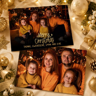 Carte De Vœux En Aluminium Minimal Joyeux Noël Deux Photo Famille Or