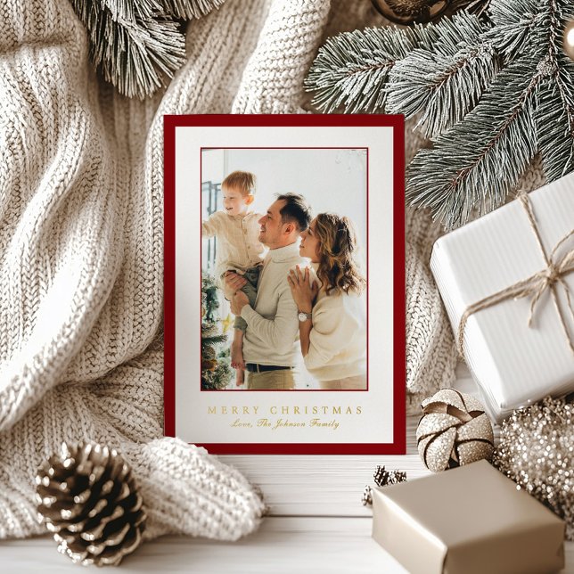 Carte De Vœux En Aluminium Minimal Red Border Photo Elegant Christmas (Créateur téléchargé)