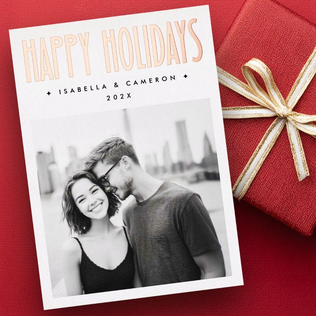 Carte De Vœux En Aluminium Minimalist retro Happy Holidays white Christmas (Minimalist retro Happy Holidays white Christmas Foil Holiday Card)